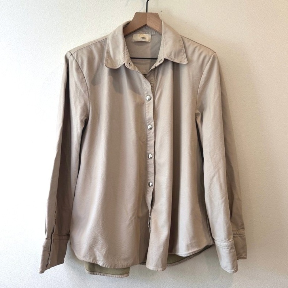 Sara Battaglia Women's Faux Leather Button-Down Shirt Top Made in Italy IT 46 - Picture 2 of 7